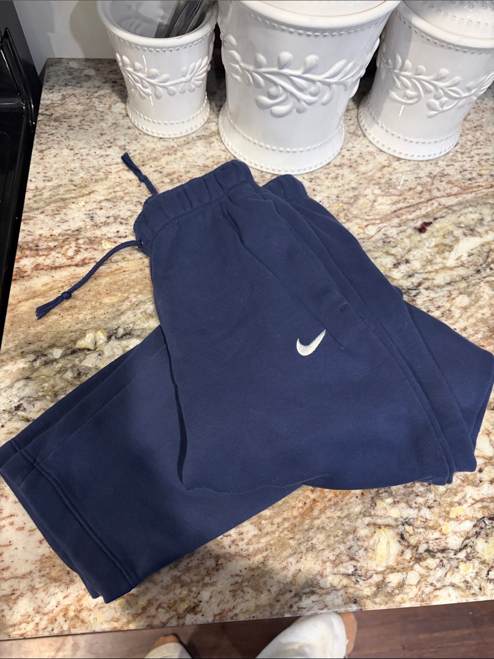Nike Kids Navy Blue Sweatpant Joggers with White Swoosh